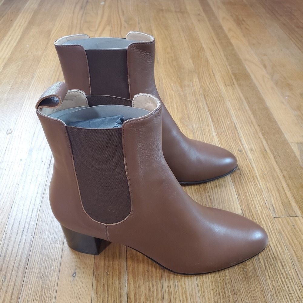 KAHMUNE Women's Mila Chelsea Bootie  Size 8 Brown Leather Stacked‎ Heel NWOB